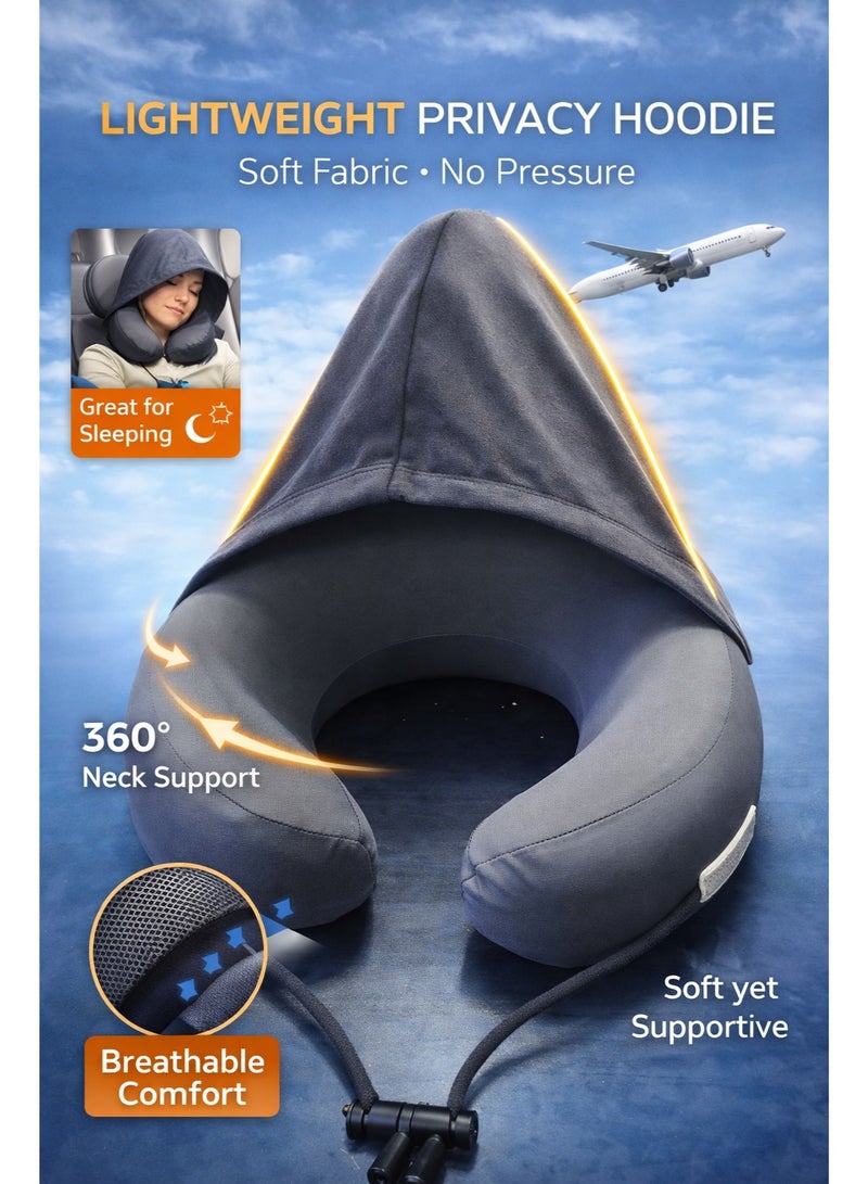 F.A.M.S Luxury Memory Foam Travel Neck Pillow with Privacy Hoodie – 360° Ergonomic Neck Support, Breathable & Machine Washable Cover for Flights, Car & Office - Image 2